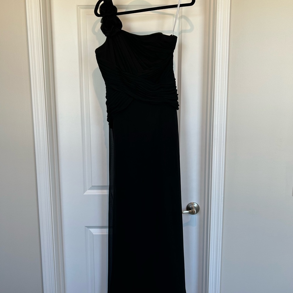 David's Bridal Black One-Shoulder Evening Gown